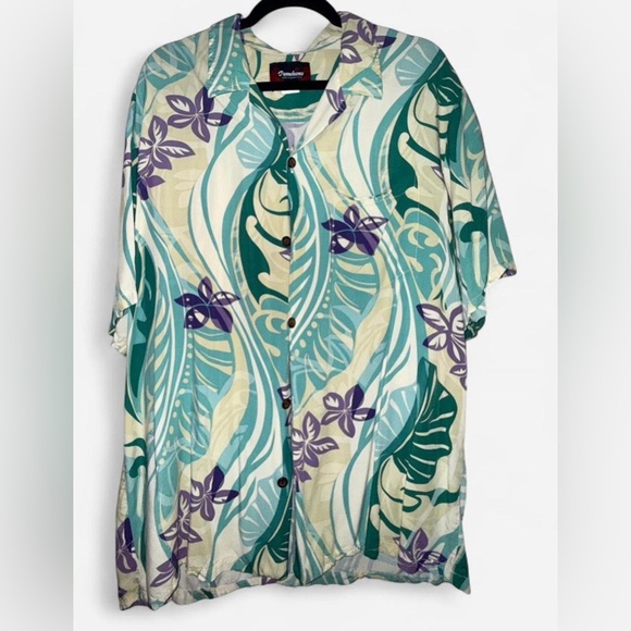 Men's Tropical Print Shirt - Green and Purple - Picture 1 of 4